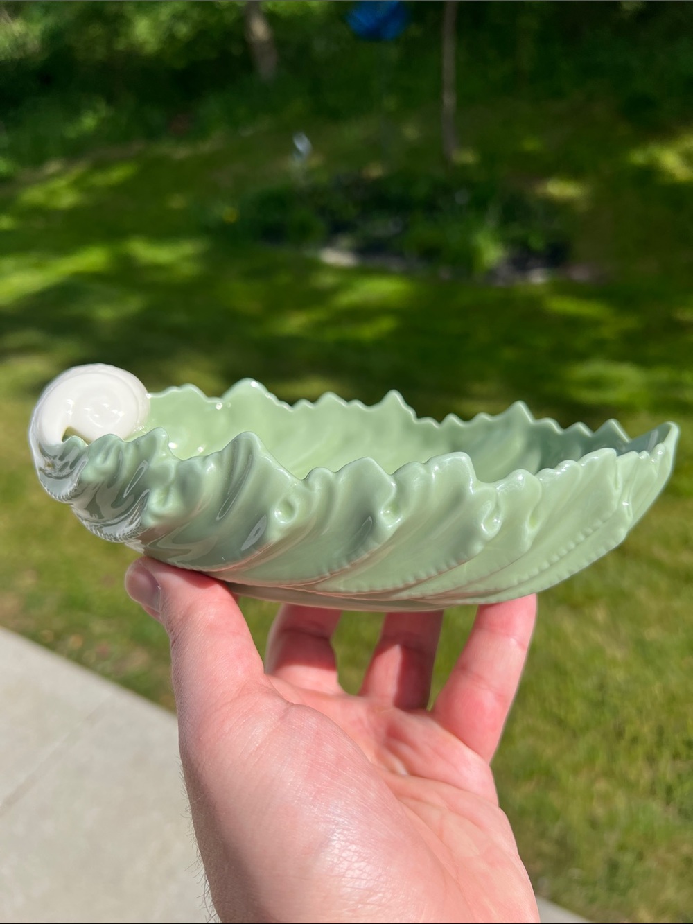 VTG Lenox Porcelain Made in USA Mermaid Shell Bowl Green Celadon Ivory White